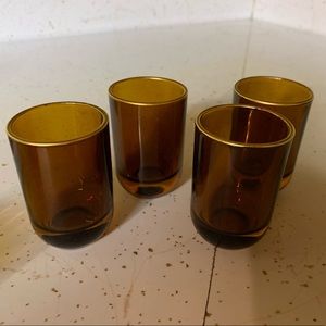 Amber Glass Shot Glasses with Gold Rim 4 Set of Four